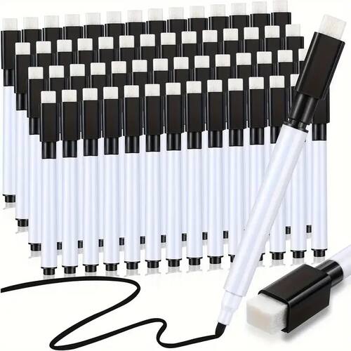 50 Pack Black Dry Erase Markers with Eraser Caps Low Odor Wh