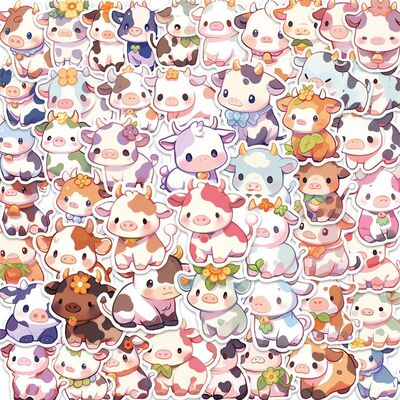 10/30/50PCS Cute Rainbow Cow PVC Sticky Sticker Aesthetic DI