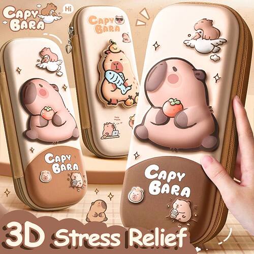 3D Cute Capybara Pencil Case Drop Resistant Waterproof Stora