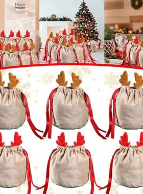 5/10 Christmas Reindeer Drawstring Gift Bag, Reusable Velvet
