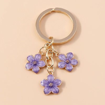 Cute Enamel Keychain Colorful Sakura Flower Key Ring Sweet K