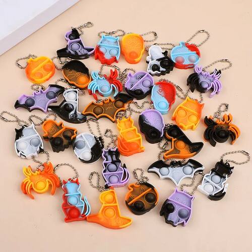 10/20/30Pcs Halloween Mini Pop Keychain Fidget Toys Pumpkin