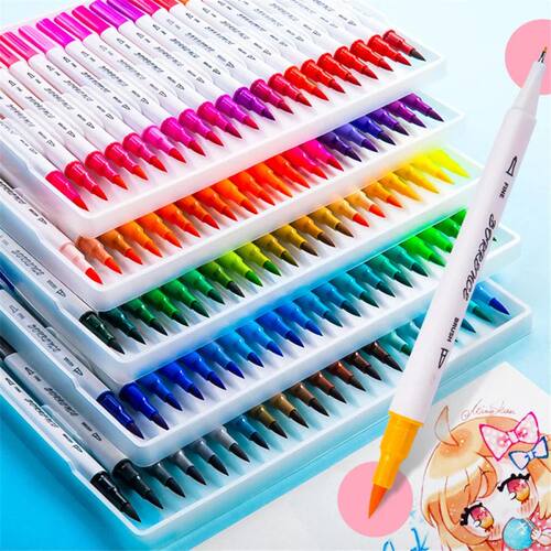 12-120Color Dual-Tip Art Markers: Brush & Fine Point Pens fo