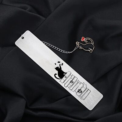 1pc Engraved Stainless Steel Bookmark - Cartoon Cat & Butter