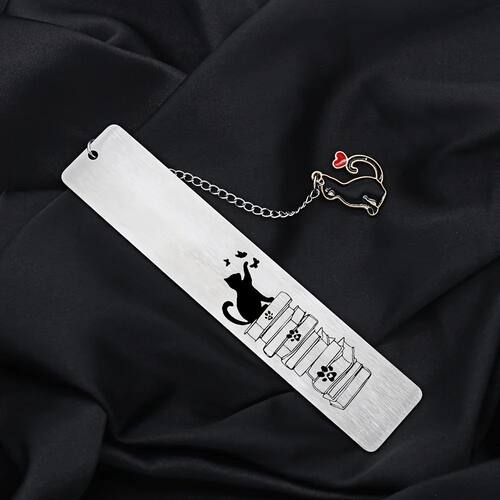 1pc Engraved Stainless Steel Bookmark - Cartoon Cat & Butter