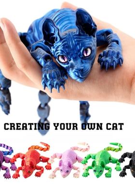 3D Printed Sphynx Cat Animals Toy Realistic Hairless Figurin