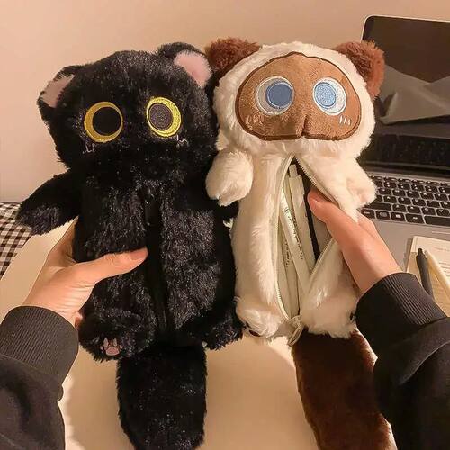 Cartoon Plush Big-Eyed Cat Pencil Case Super Soft Fun Doll L