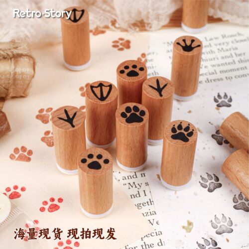 1 pc Vintage Pet Footprints Wooden Rubber Stamp Bottle Shape