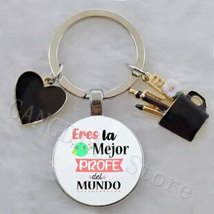 World's Best Teacher Spanish Printed Glass Keychain Teacher'