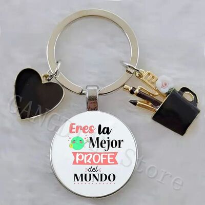 World's Best Teacher Spanish Printed Glass Keychain Teacher'