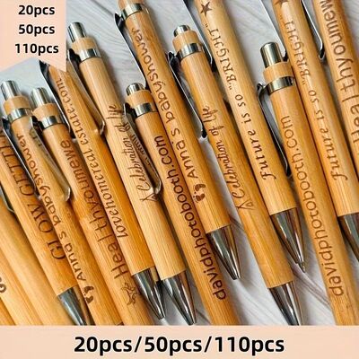 20/50/110PCS Customizable Bamboo Ballpoint Pens Smooth Writi