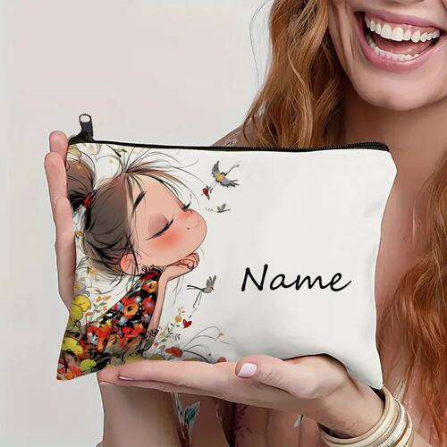 Custom Name Vintage Cute Girl Pattern Makeup Bag Handbag Toi