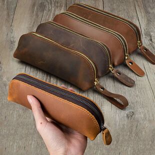 Vintage Leather Pencil Bag Simple Stationery Hoder Pen Case