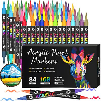 Acrylic Paint Markers,Dual tips Dual Color Pens for Rock Pai