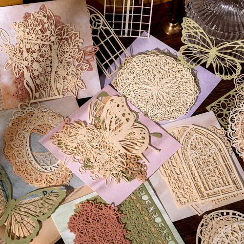 10 pcs lace material paper Hollowed butterfly Flowers Decora