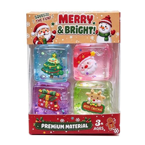 Christmas Slow Rebound Squishy 4Pcs Cube Set, Cute Bun Fidge