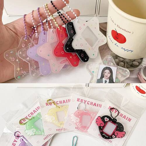Portable Glitter Star Acrylic Photocard Holder Keychain 1-In