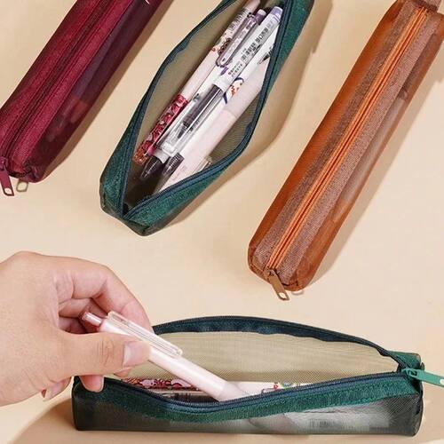 1pc Mesh Pencil Case Storage Bag For Exams Portable Pencil C