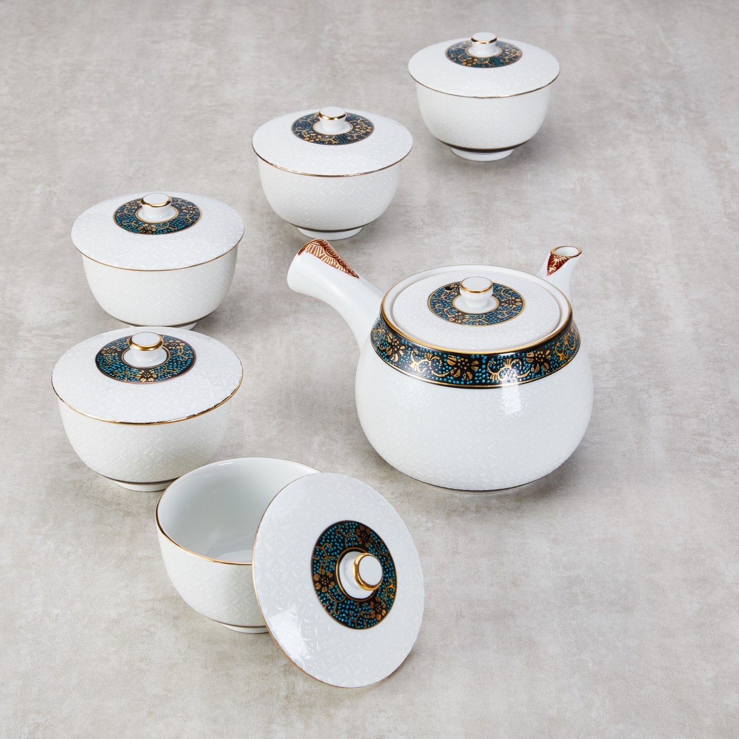 日本原装进口九谷烧陶瓷功夫茶具一壶五杯白七宝茶壶茶杯礼盒装,餐饮具,茶具礼盒,淘宝优惠券,粉丝福利购,淘宝优惠卷