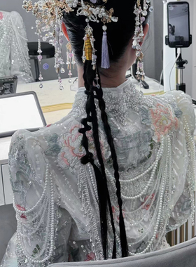 时尚精致水晶流苏花朵高级感后脑勺显发紫色新中式头饰秀禾头饰