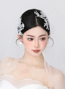 一诺新娘新款蕾丝发饰新娘结婚复古婚纱写真头饰旅拍晨袍造型盘发