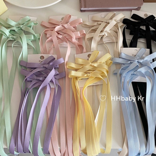 HHBABY KR韩国进口缎面蝴蝶结飘带发夹弹簧夹马尾夹顶夹头饰