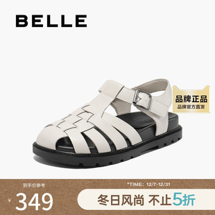 B2528BL5 2025夏新魔术贴透气鞋 百丽时尚 编织风罗马凉鞋