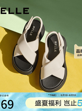 百丽休闲舒适凉鞋女夏季新款厚底增高休闲凉鞋B1850BL4预