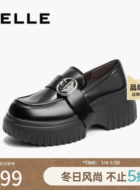 百丽女鞋子厚底增高JK乐福鞋通勤新款黑色小皮鞋深口单鞋3FBB3CA4