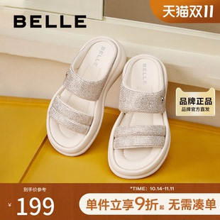 厚底沙滩拖鞋 一字拖鞋 女外穿新款 子膨膨丑鞋 B6K1DBT4 鞋 百丽女鞋