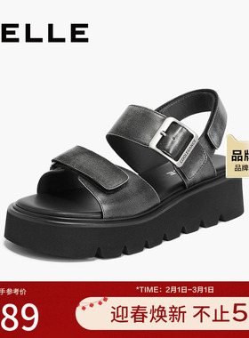 百丽女鞋复古做旧凉鞋夏季新款黑色鞋子可外穿厚底鞋子A9E1DBL4