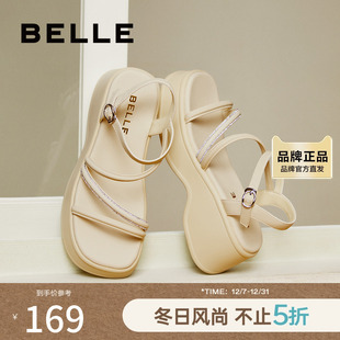 女款 子休闲凉鞋 新款 女鞋 B5Z1DBL4 夏季 百丽松糕厚底运动凉鞋