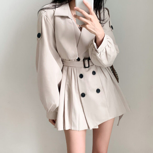 领系带中长款 复古西装 百褶风衣连衣裙 更新韩国chic秋季 已出货尺码