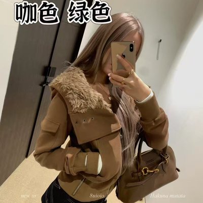 8uioio 焦糖可颂 毛领卫衣外套女2025秋冬新款设计感短款开衫上衣