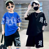 男童纯棉短袖 套装 2025新款 儿童装 大童男孩夏季 时髦帅气休闲两件套