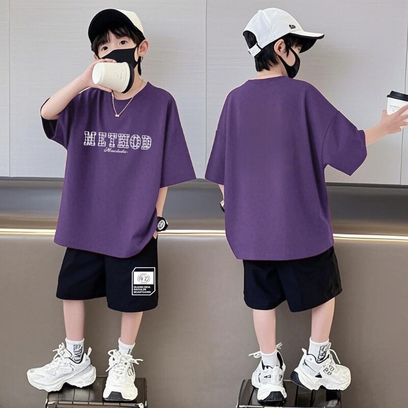 纯棉男童夏装短袖套装运动服2026新款儿童中大童帅气潮时髦两件套