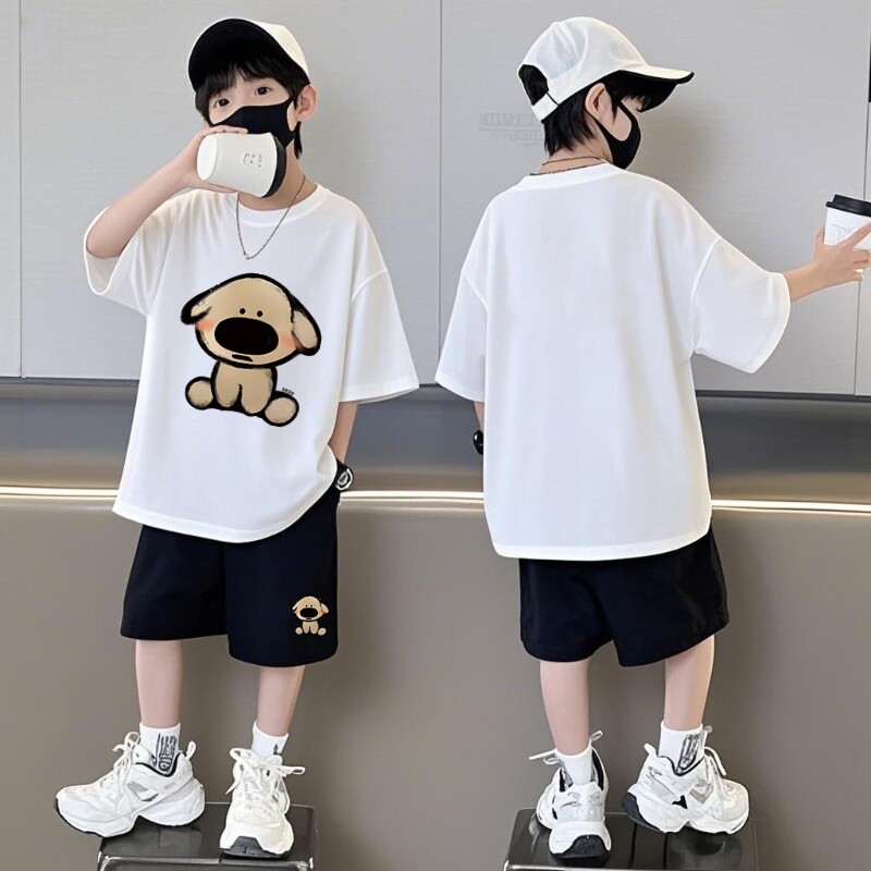 纯棉男童套装短袖短裤运动帅气儿童宽松圆领夏季新款中大童两件套