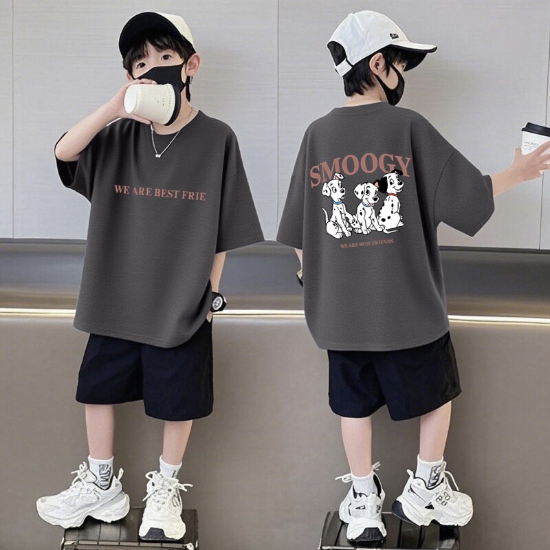 纯棉男童夏装短袖套装新款中大童装夏季男孩帅气炸街运动两件套