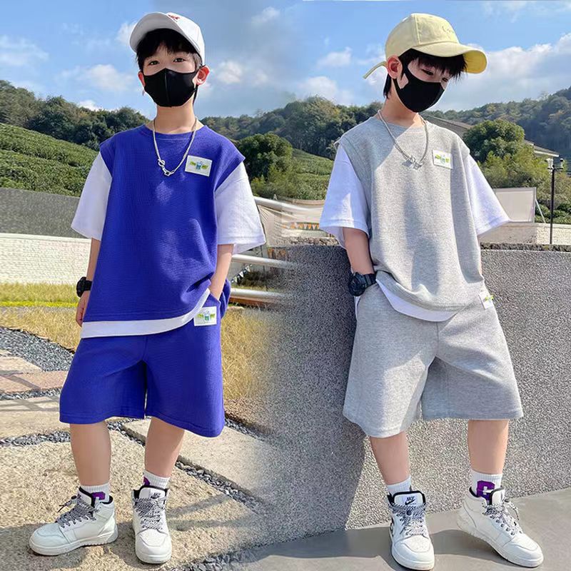 帅气儿童套装男童潮酷夏季短袖短裤休闲运动两件套韩版男孩大童装