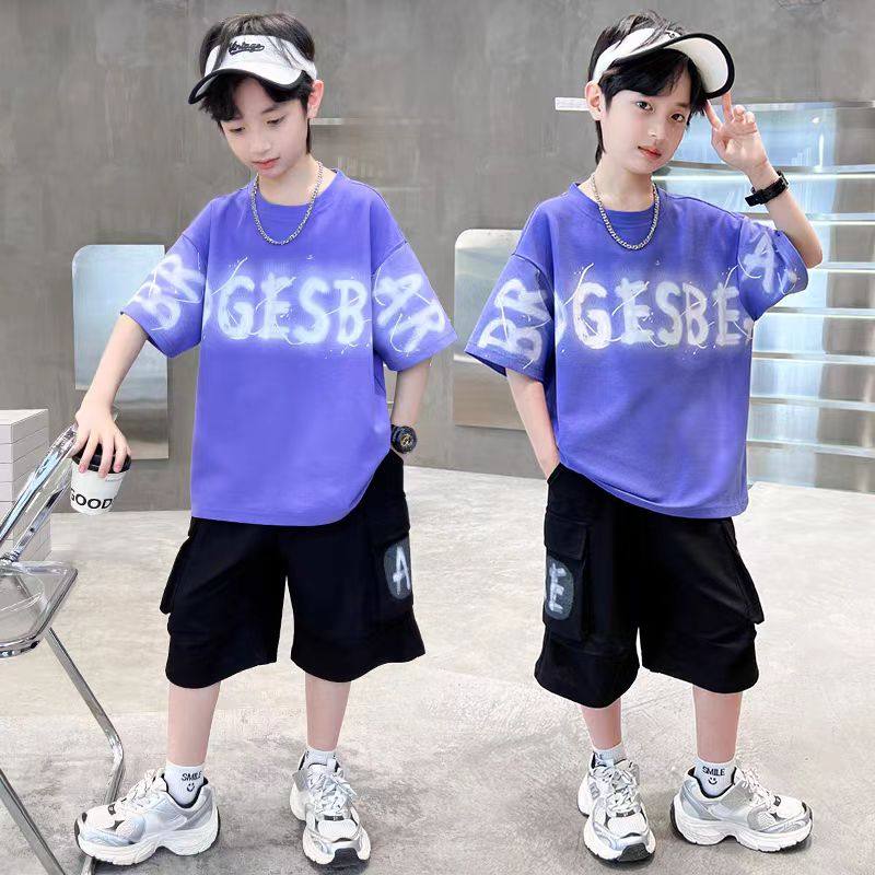 男童夏装套装2025新款中大儿童夏装男孩酷帅运动炸街痞帅气时髦潮