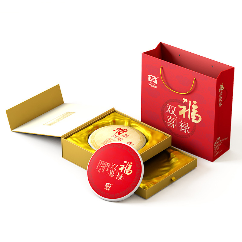 【顺丰包邮】大益普洱茶 福禄双喜生熟+茶云南礼盒装357g*2饼茶叶