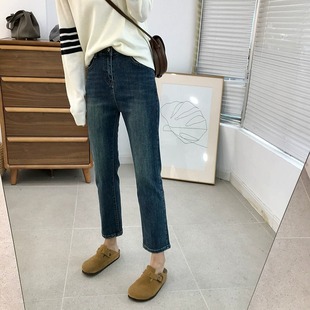 加绒小个子烟管裤 女秋冬款 2023年新款 巨显瘦厚绒弹力直筒牛仔裤