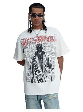 重磅380g宽松阔版大印花短袖男t恤潮牌高品质半袖T恤衫