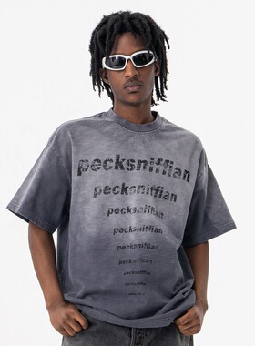 春夏新品欧美潮牌美式模糊短袖宽松上衣短袖T恤