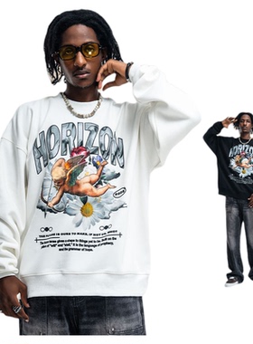 美式高街字母印花320g重磅长袖T恤男潮牌天使宽松打底衫