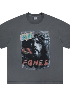 2026春夏新款美式潮牌大力神字母印花重磅圆领短袖T恤男