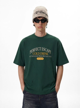 复古小高领割烂短袖26春夏新品潮牌美式街头做旧上衣T恤