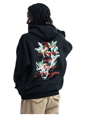 430G重磅连帽卫衣男加绒加厚潮牌天使石膏印花宽松套头帽衫