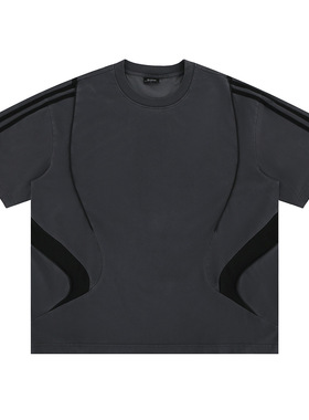 春夏新品潮牌欧美异性分割拼接解构机能风短袖T恤男