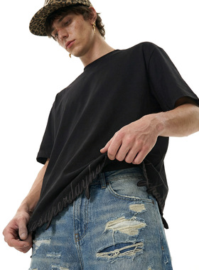 美式刺绣绣花T恤2026夏季新品潮牌街头破坏风短袖上衣男